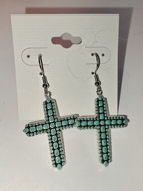 Turquoise/mint Color-Cross Drop Earrings - Women Jewelry